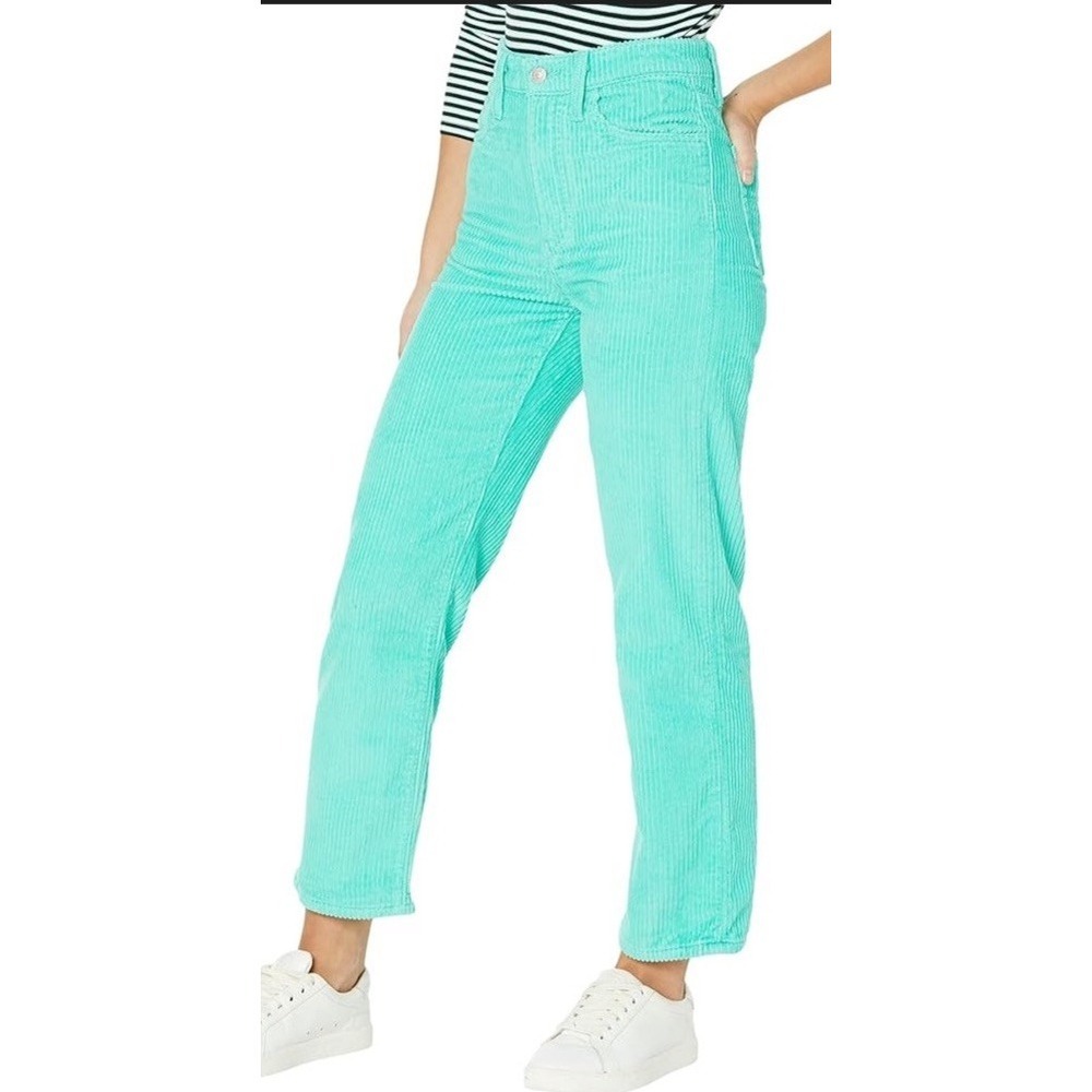 Levi's Ribcage Straight Ankle Corduroy Pants Electric Green Levis 25x27 NWT